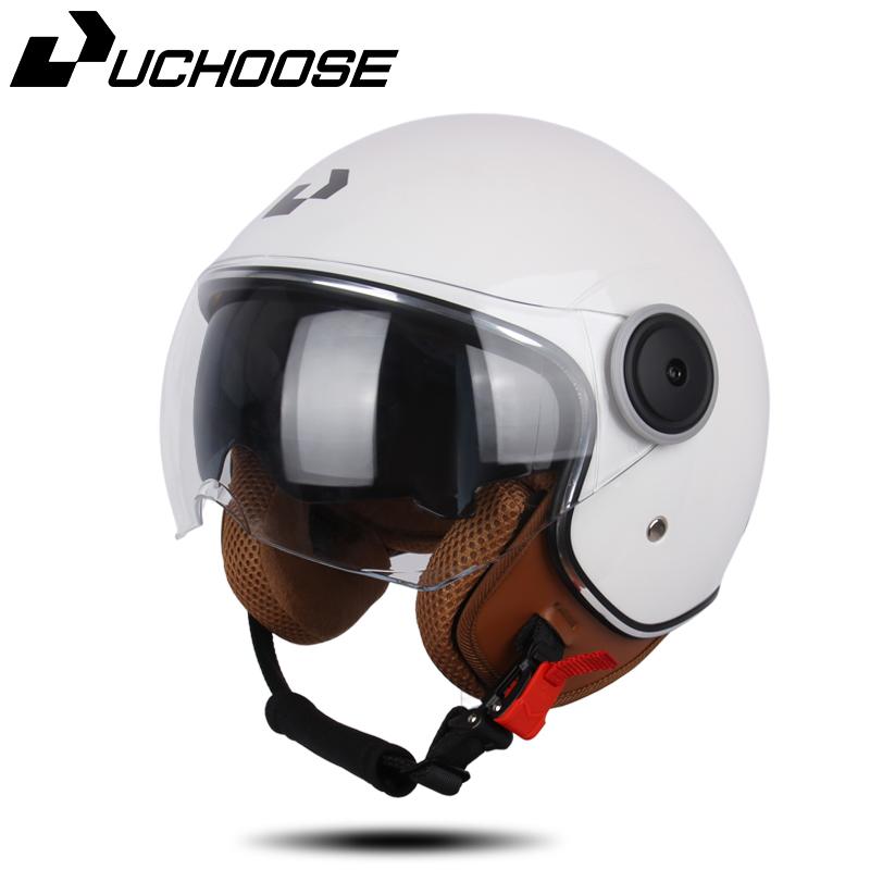 UCHOOSE 3/4 Open Face Motorcycle Helmets With For Men Women Vintage Moto Bike Cascos Scooter Protective Helmets