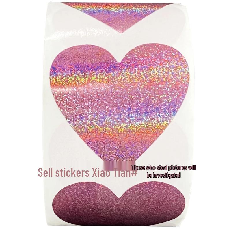 

Pink Laser Heart Stickers - 500/Roll, Self-Adhesive Decorative Labels for Valentine s Day, Weddings & Gifts.