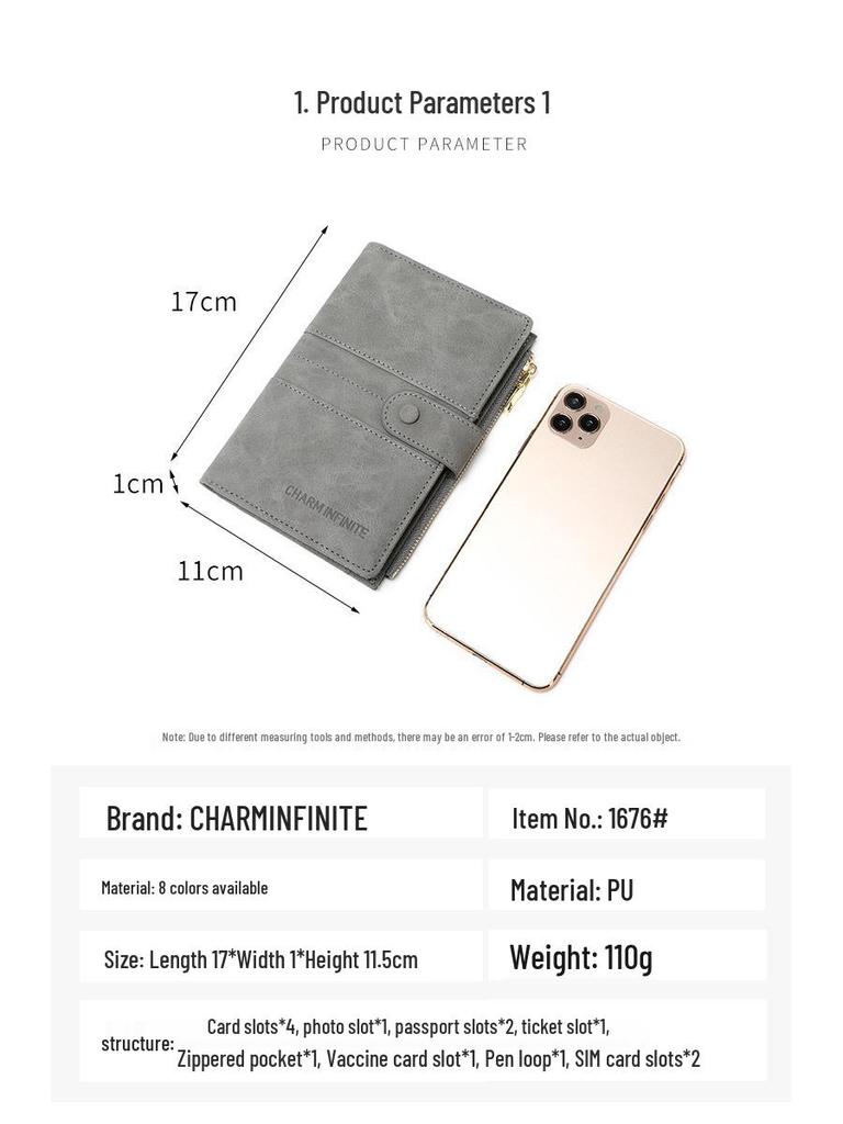 Multifunctional RFID Anti-theft Passport Holder with Zipper and Buckle