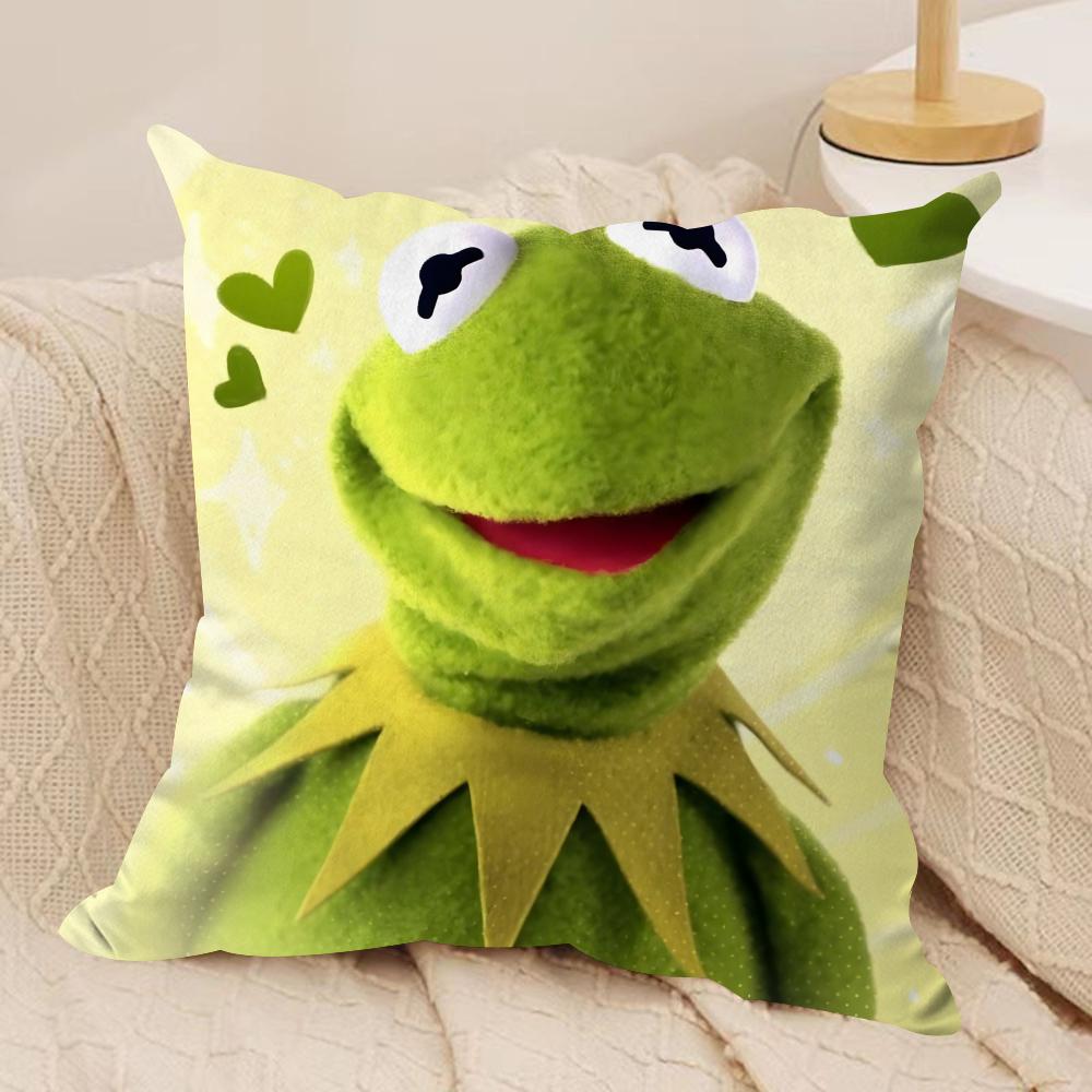 Funny K-Kermit The Frog Cushion Cover Soft Plush Fabric Double-Sided Printed Sofa Cushion Cover For All Seasons Home Decor Gift