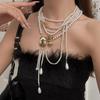Temperament Angel Queen Multi-layer Layering Fold Wear Teardrop-shaped Tassel Imitation Pearl Beaded Necklace for Women Jewelry