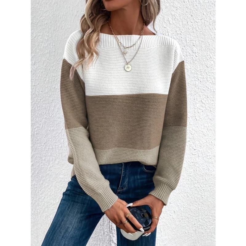 Women S Knitted Pullover Sweater Round Neck Long Sleeve Casual Top