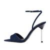 Fashion Denim Blue Thin Heeled Sandals Women Sexy Peep Toe Ankle Strap Buckle High Heels Summer Elegant Pumps Comfort Casual Sandalias
