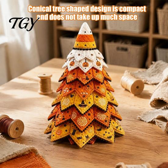 Fall Seasonal Decorations Halloween Quilted Fabric Tree Kit, Witch Cat Spider DIY Handmade Keepsake Decor 3D Padded Sewing Craft Project for