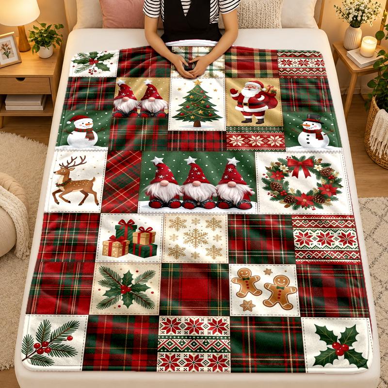 Christmas Theme Flannel Blanket, Warm Soft Throw Blanket, Xmas Holiday Home Gift
