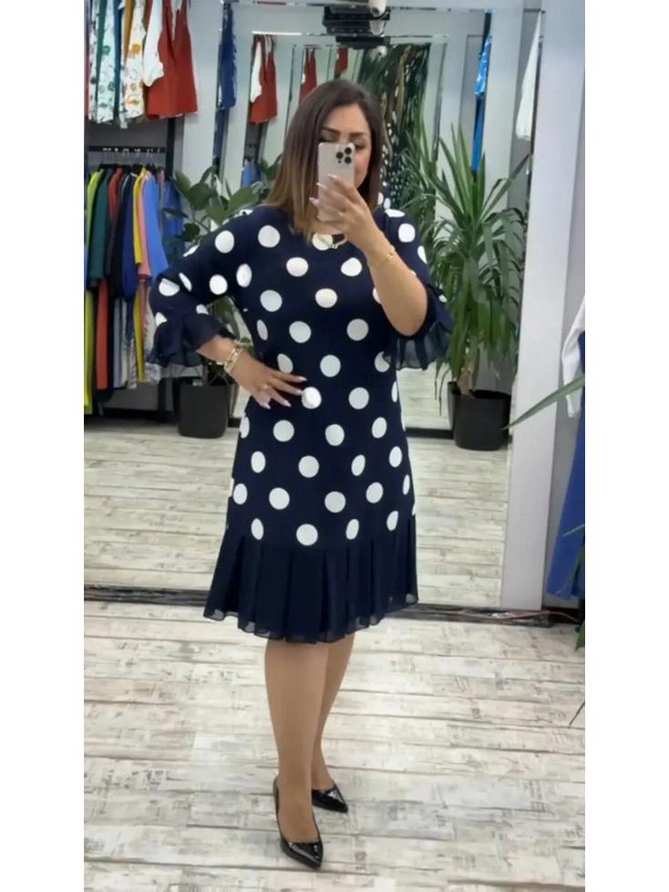 

Европейское и американское женское платье в горошек с плиссировкой и пэчворком, 2025 2XL