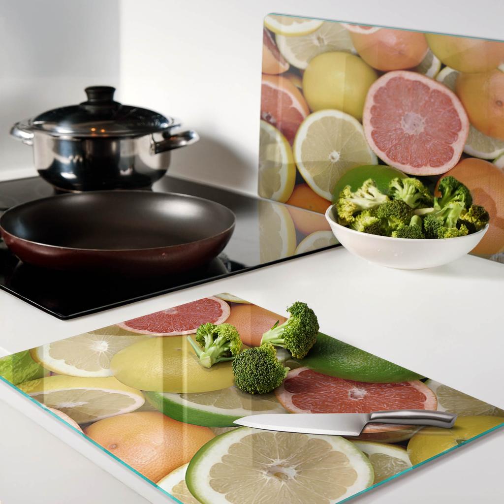 Glass Kitchen Chopping Boards with Citrus Fruit Graphics 2x40x52 cm