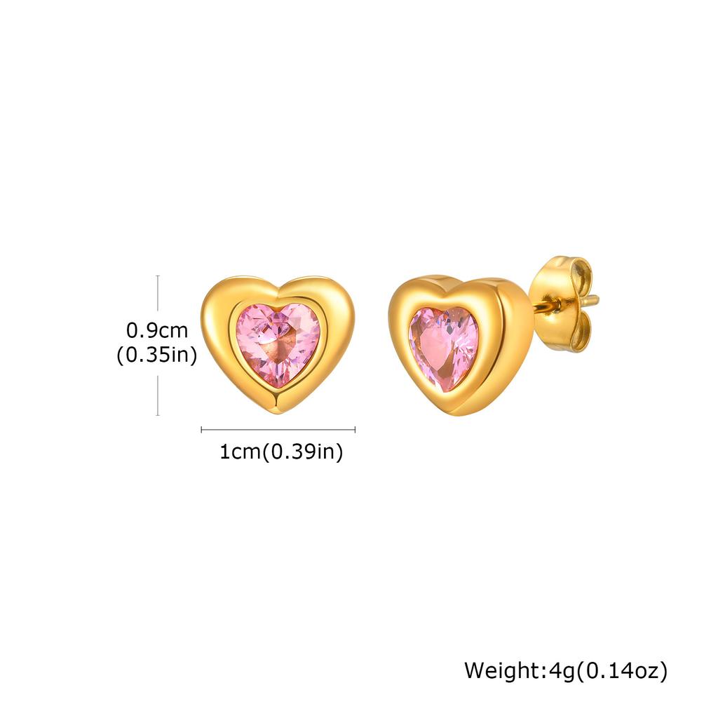 Wind 18K Gold Stainless Steel Love Inlaid Pink Zircon Pendant Necklace Earrings Niche Jewelry