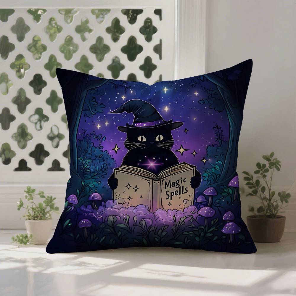 Halloween Cute Purple Cat Pillow Case Anti-dustmite Pillowcase Invisible Zipper Silky Short Plush Sofa Cushion Cover