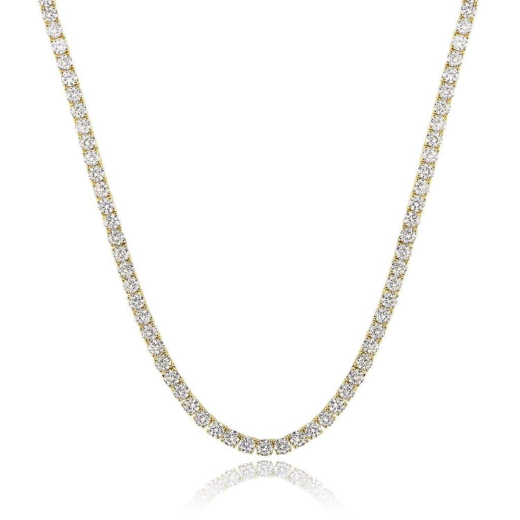 18K White Gold Plated Zirconia Tennis Necklace Choker, 4-Prong, Size Options: 2mm-6mm, Fashion Trend Bestseller