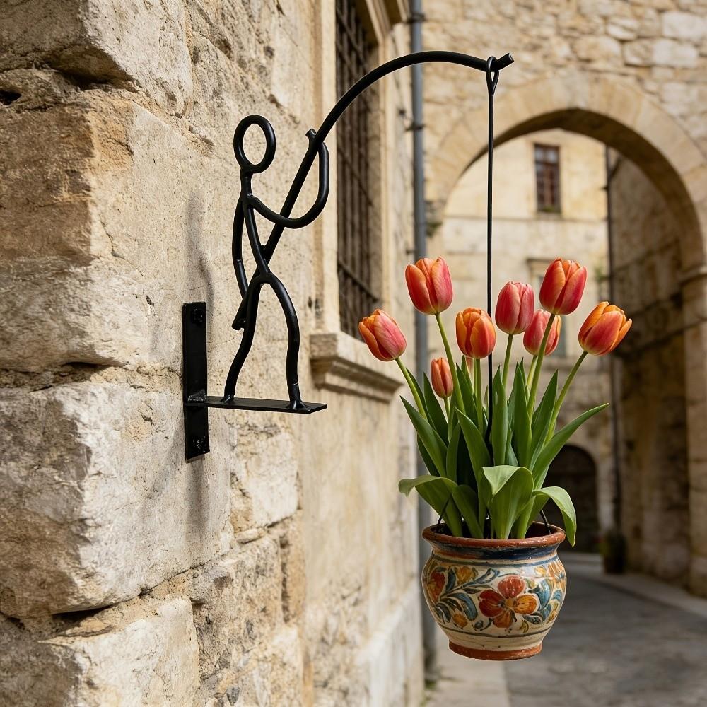 Abstract Shape Wrought Iron Flower Rack Clean Lines Decorative Hanging Basket Brackets Rust-Resistant Flower Stand Garden