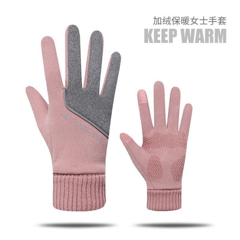 Warm gloves autumn and winter women's outdoor riding fleece thickened cold-proof riding German fleece touch screen winter gloves
