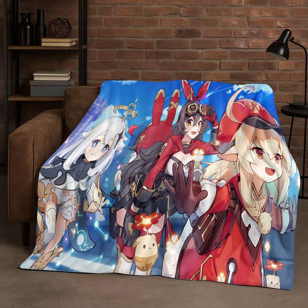 3D Genshin Impact Game Cartoon Flannel Blanket,Ultra Soft Warm Plush Throw for Home Bedroom Bed Sofa Cover Picnic Girl Gift
