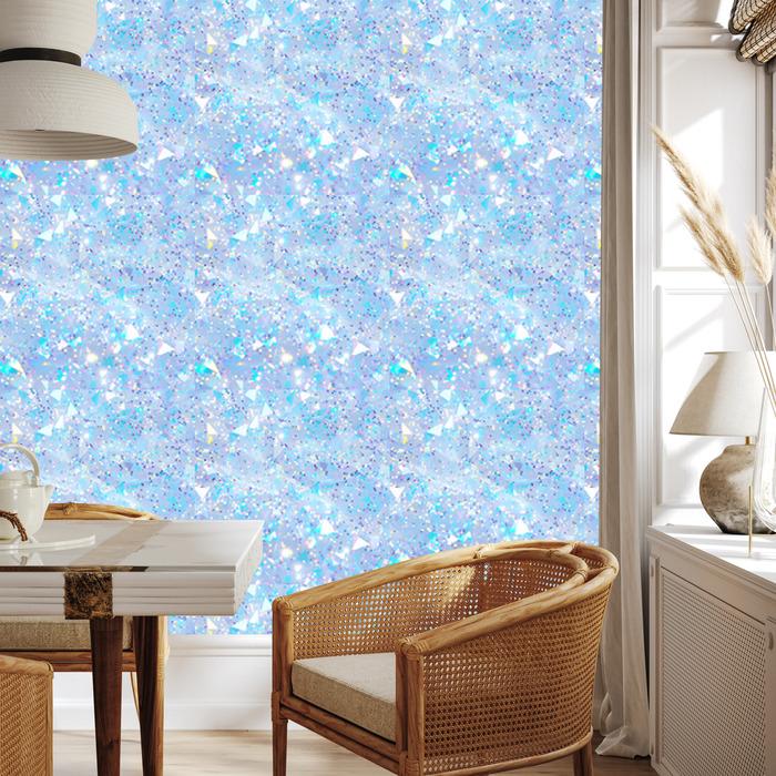 Iridescent glitter wallpaper azure, celadon, blue and white 50x1000