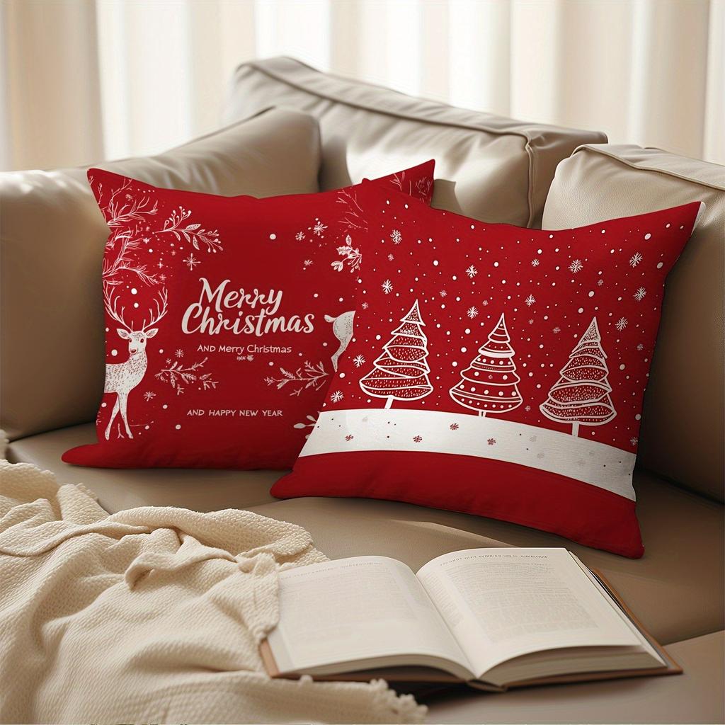 Red Christmas Pillowcases: Snowflakes, Merry Christmas, Deer & Trees - Festive Decor Sofa bed cushion cover,home decoration