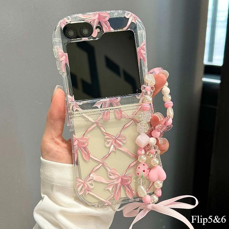 Korean Bow Tie Ballet Slipper Case For Samsung Galaxy Z Flip 6 5 4 3 5G Flip6 Flip5 3-piece Set Flip4 Cute Clear Soft Back Cover
