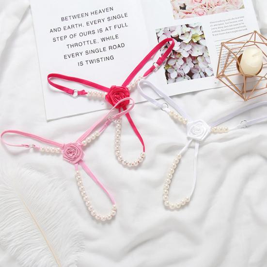 Kvinner Undertøy Flower Faux Pearls Thongs Sexy G String Transparent Truser