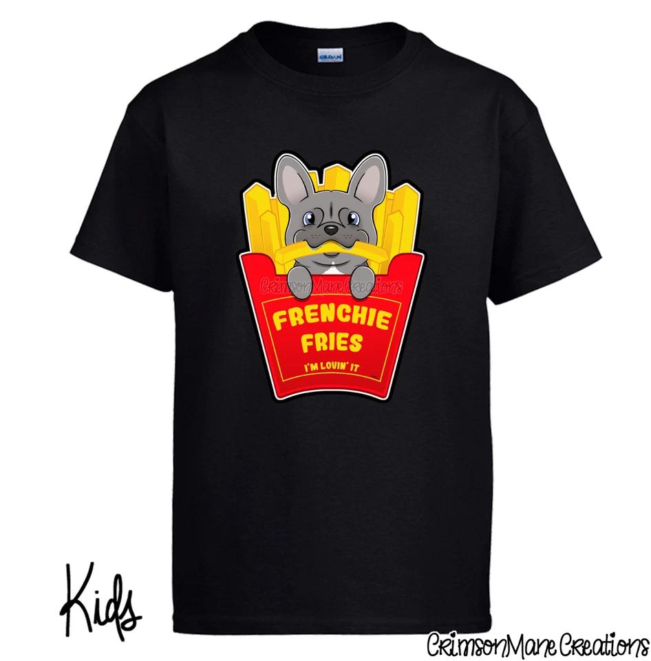 French Bulldog kids boys T-Shirt Frenchie Fries Cute Funny Novelty Mens Ladies Kids Sizes 110