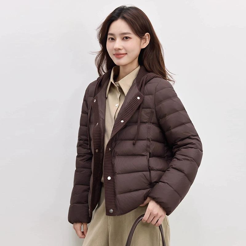 High-end white duck down knitted splicing down jacket women's short winter fashion lightweight warm jacket