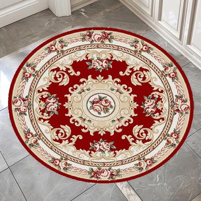 European Style Luxury Round Carpet Non-slip Flower Pattern Bed Room Computer Chair Mat Living Room Decoration Washable Rug
