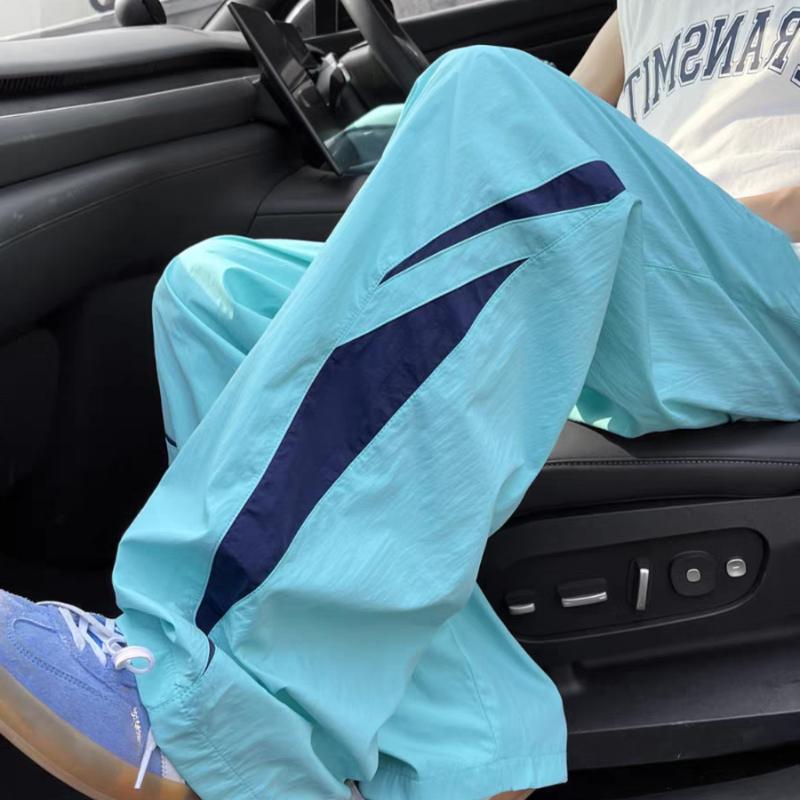 Summer Dopamine Color-Block Athletic Casual Pants for Men - Korean Style Loose Quick-Dry American Straight-Leg Parachute Trousers for Students