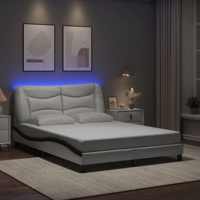 VidaXL Cadre de Lit avec Lumières LED, Lit Rembourré, Lit Double, Lit Adulte de Chambre à Coucher Intérieur, Moderne, Blanc 3213940