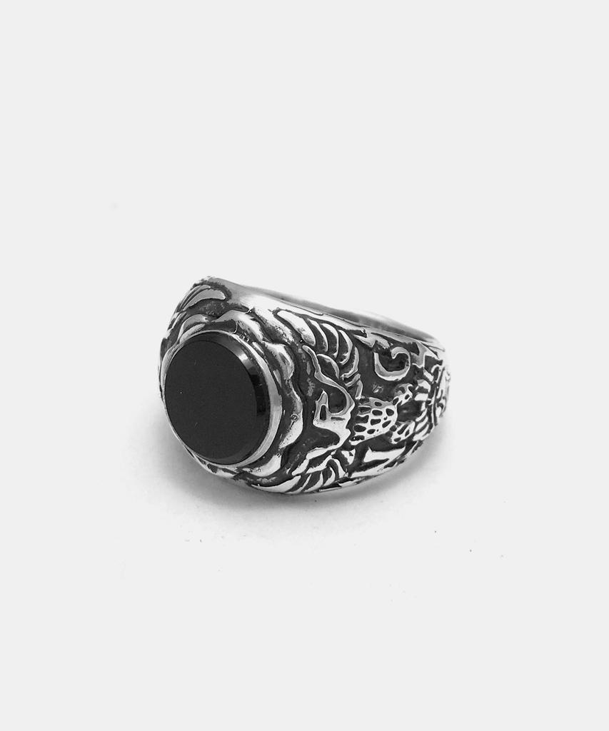 Sheen666 Onyx Eagle Crest Silver Ring (Type B)