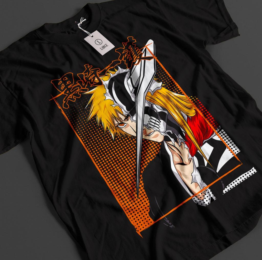 Bleach Anime Shirt Ichigo Bankai Tshirt Byakuya Tshirt Aizen Zaraki Unisex Tee