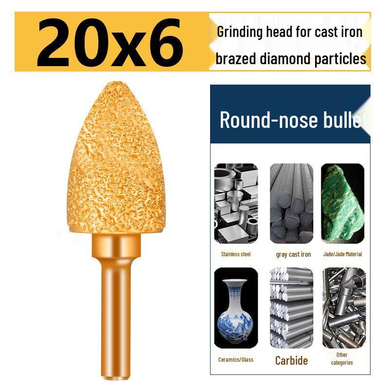 Brazed Bullet Diamond Grinding Bit for Cast Iron, 6mm Shank, 15 Polishing
