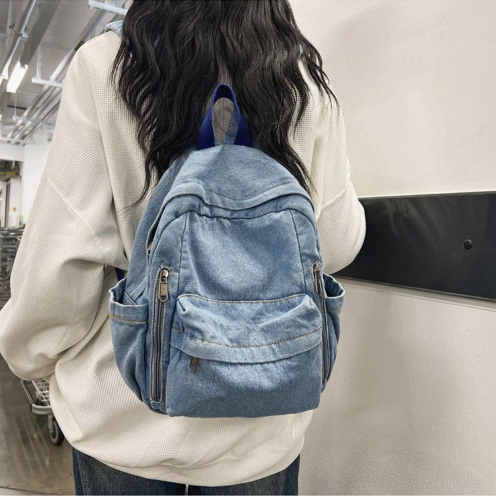 Street Style Vintage Handbag Japanese Style Solid Crossbody Bag Simple Denim Backpack  Outdoor