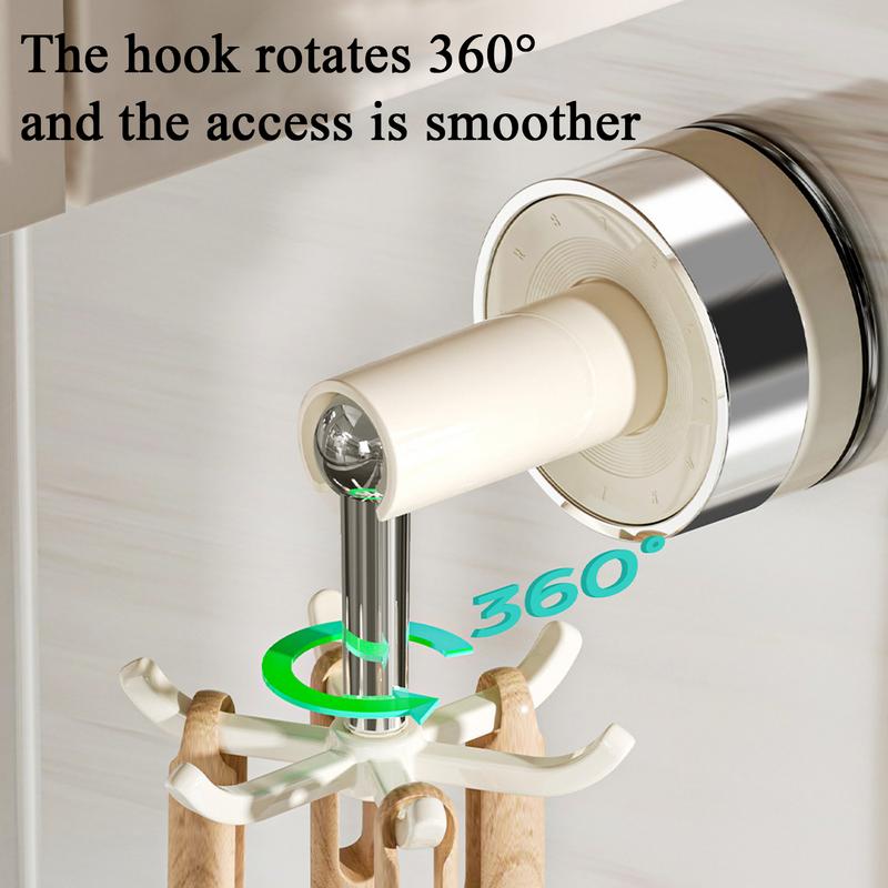 Rotating Kitchen Utensil Hooks Rack 360 Degree Rotation Adhesive Space-Saving Suction Cup Hanger Organizer for Home