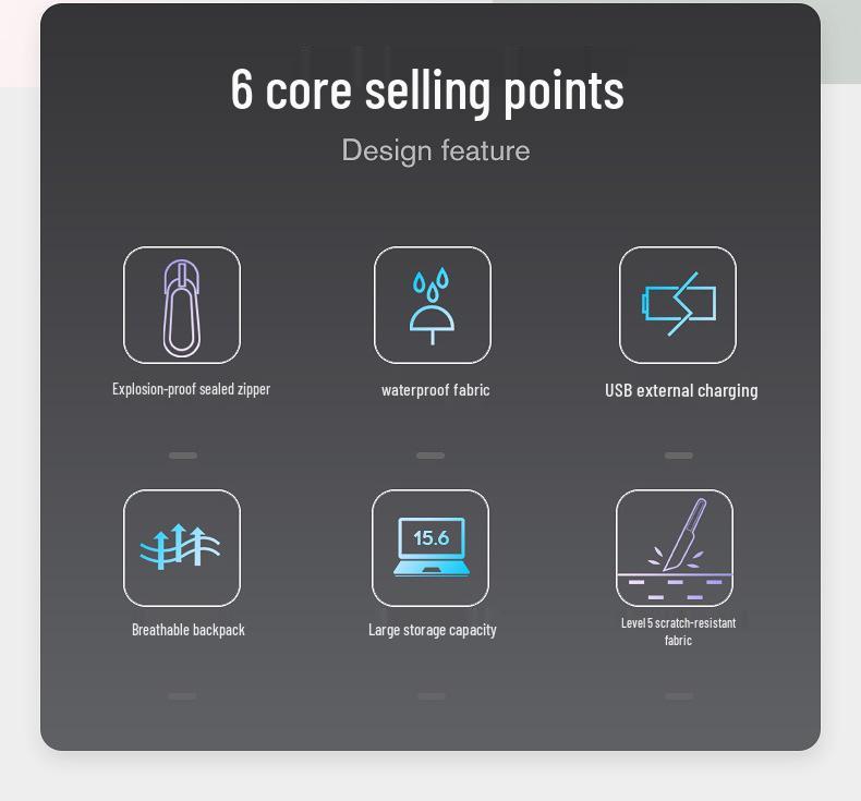 BANGE Waterproof Men's Business Sports Backpack with USB Laptop Compartment