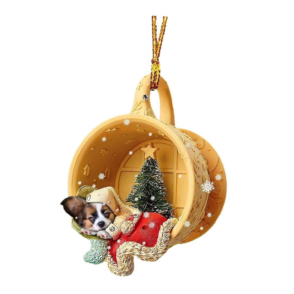 Christmas Dog Pendant Ornament Xmas Holiday Decor with Hats Car Interior Hanging Ornament for Christmas Bag Party Decorations