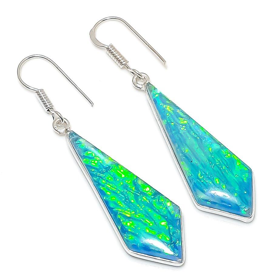 

Natural Green Triplet Opal 925 Sterling Silver Jewelry Earring 2.25 r1R31