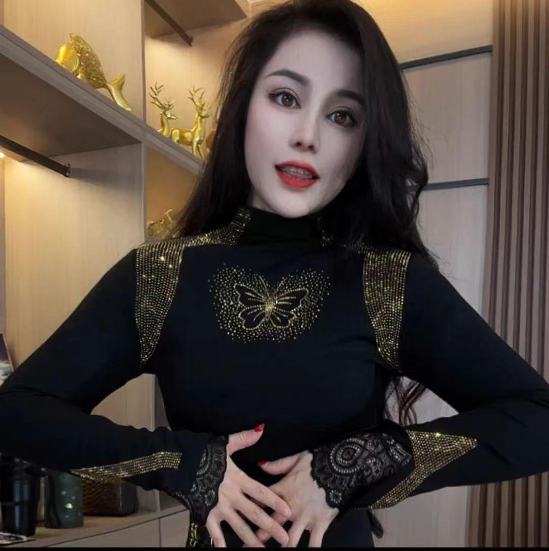 Autumn/Winter Slimming Half High Neck Long Sleeve Tummy-Covering Fashion Top for Women M