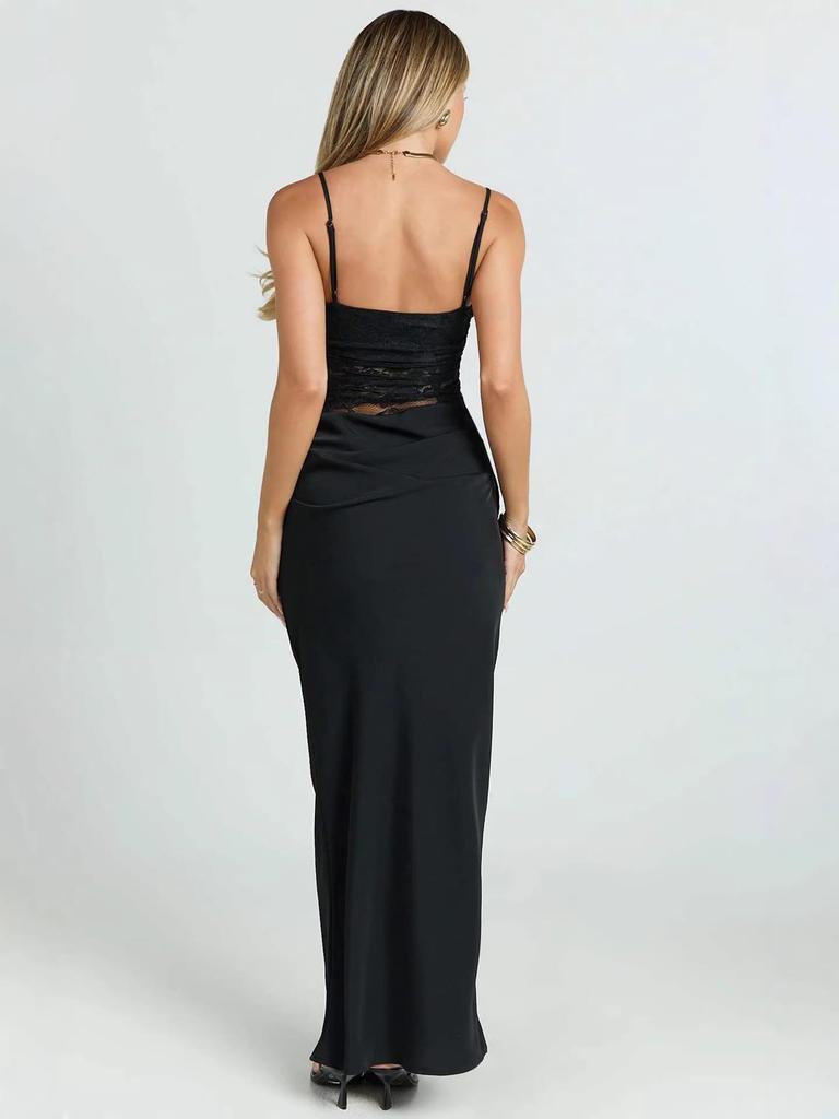 Elegante Abito Canotta con Patchwork di Pizzo Stile Europeo e Americano per Donna - Abbigliamento da Banchetto Sexy e Modellante