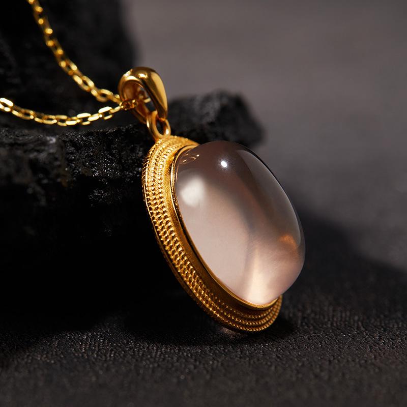 Natural Colored Treasure Powder Crystal Necklace Pendant Chinese Antique S925 Sterling Silver Xiaohongshu