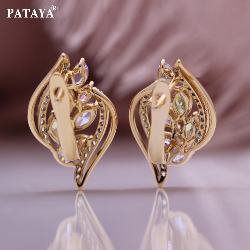 PATAYA Cercei colorați din zircon artificial, artizanat italian, cu geometrie clasică, cercei drăguți în două culori