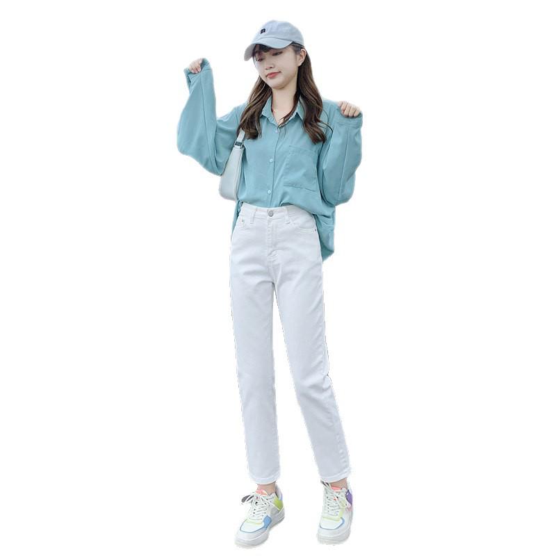Weiße Zigarettenhose mit hohem Bund für Damen: Frühling 2025 Schlanke Koreanischer Stil Verkürzte Jeans