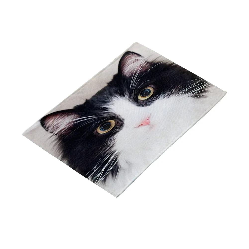 Tryckt Söt Kattansikte Bordstablett Halkfri Värmetålig Tvättbar Köksbord Tallrik Skål Underlägg Barnens Duk