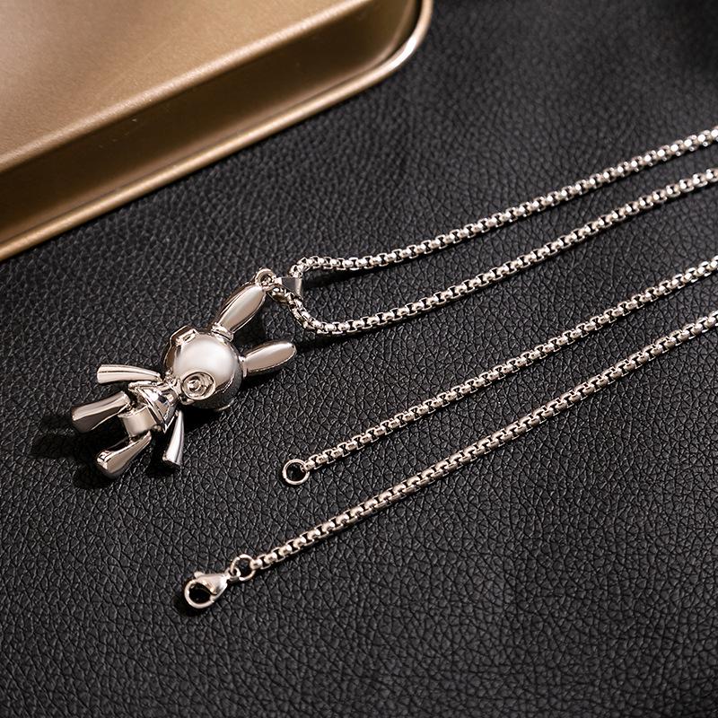 Mechanical Space Rabbit Necklace: Colorful Gemstone Pendant with Movable Limbs