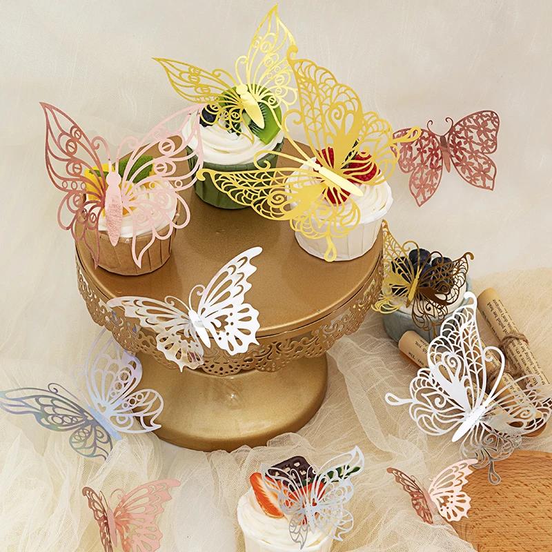 12/24/48pcs 3D Butterfly Wall Decor Wall Sticker, Gold Butterfly Decorations for Butterfly Birthday Party Cake Room Decorations