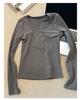 Korean Style Pink U-Neck Slimming Long-Sleeve Women's Base Layer Top for Autumn/Winter
