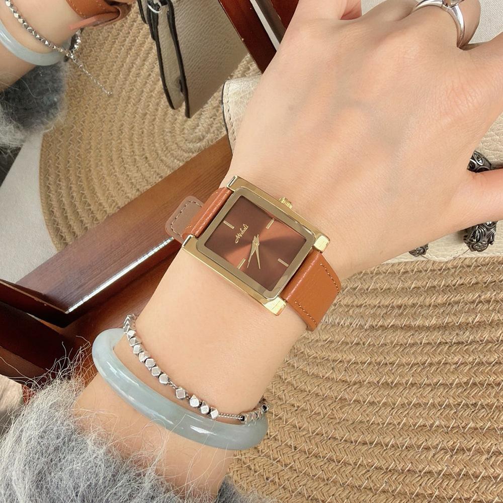 Belt Watch Caramel Color Square Simple Waterproof Women'S Watch