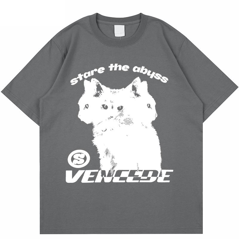 Vintage Oversized Mens TShirt Y2K Anime Cats Graphic Gothic Print Aesthetic Short Sleeve Cotton Top Summer Fashion Clothes Y2k