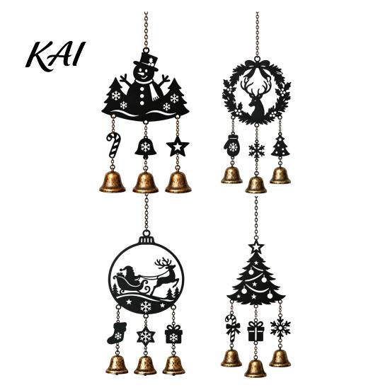 Creative Holiday Soft Furnishings Christmas Wind Chime with Metal Bells, Vintage Santa/Snowman/Deer/Bell/Wreath Iron Durable Festival Gifts