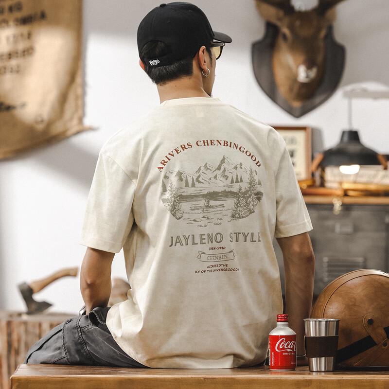 

JieLeNuo Men s 250g Heavyweight American Retro T-Shirt M