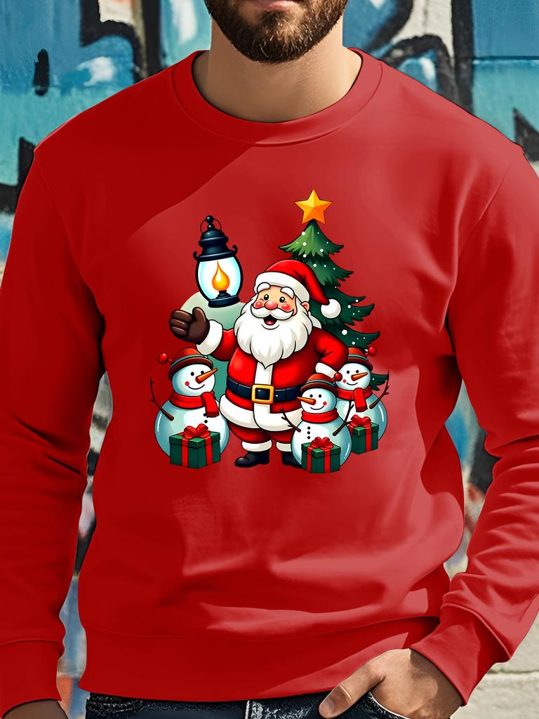 Nick and the snowman join forces to send you their best wishes—a casual spring/autumn sweatshirt featuring a "Merry Christmas" print.