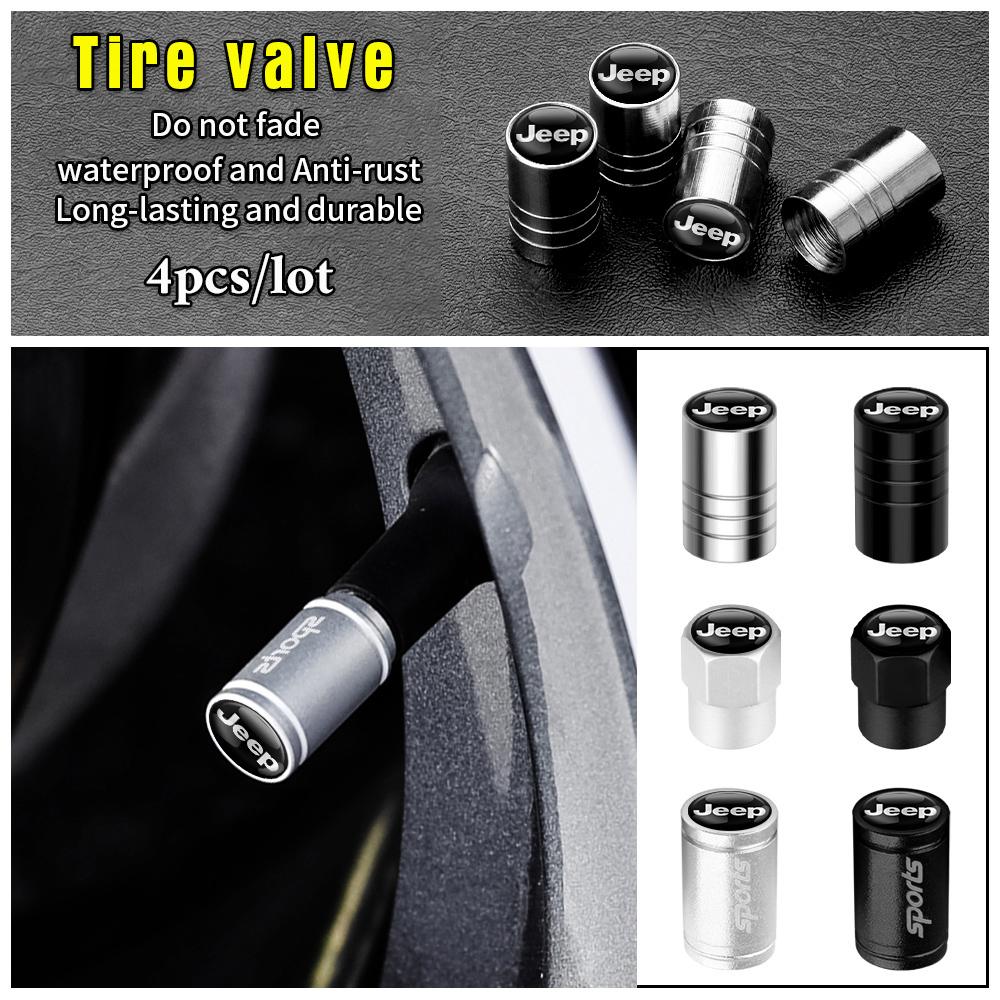 4Pcs 3D Metal Car Wheel Tire Valve Caps Dust-proof Cover Auto Accessories For Jeep Wrangler Renegade Compass Gladiator Cherokee