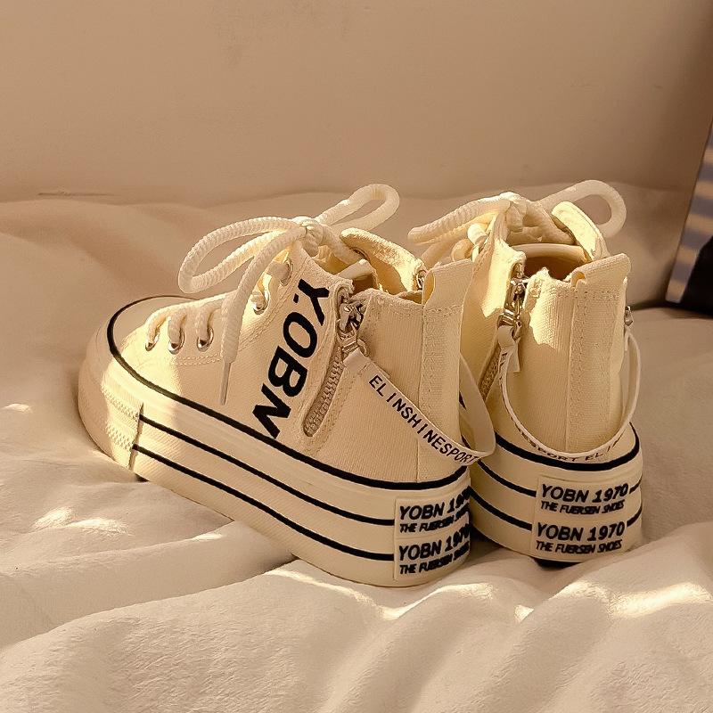 Retro High-top Canvas Shoes Female Students Platform Casual White Shoes Niche Design Versatile Shoes